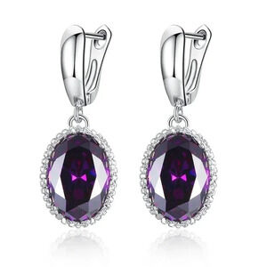 ✨925 Silver Plated Dainty Purple CZ Drop Earrings For Women, MLNN1169